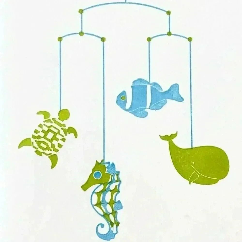 Baby Blue and Green Mobile Sea Life Greeting Card